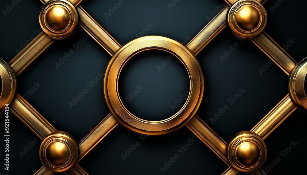 Naklejka premium Intersecting Golden Rings and Spheres on a Black Background