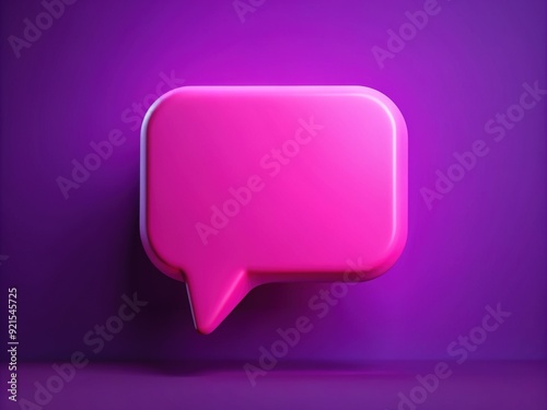 Vibrant pink speech bubble pops against a rich purple background, symbolizing lively online conversations, social media exchanges, and digital communication in a modern 3D rendering.