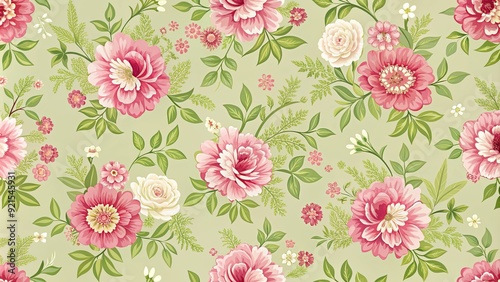 Wallpaper Mural Beautiful floral pattern wallpaper in shades of pink and green, floral, pattern, wallpaper, design, background, decor Torontodigital.ca