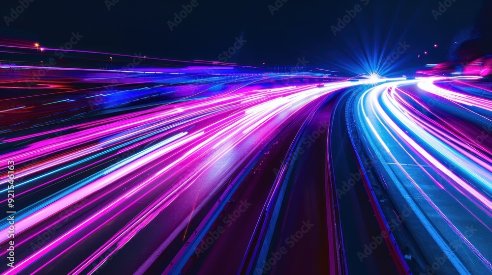 Neon Cityscape: Lights of a Highway at Night Neon Cityscape: Lights of a Highway at Night