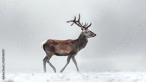 Graceful deer walking on a misty white background 32k, full ultra HD, high resolution photo