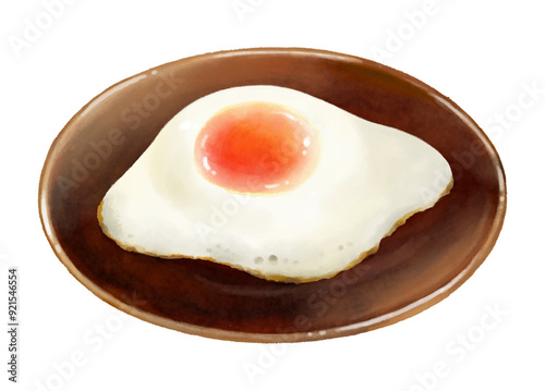 お皿に乗った目玉焼きのアナログタッチイラスト
Analogue touch illustration of a fried egg on a plate