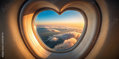 Heart-shaped airplane window with a romantic view, love, travel, heart, airplane, porthole, illuminator photo
