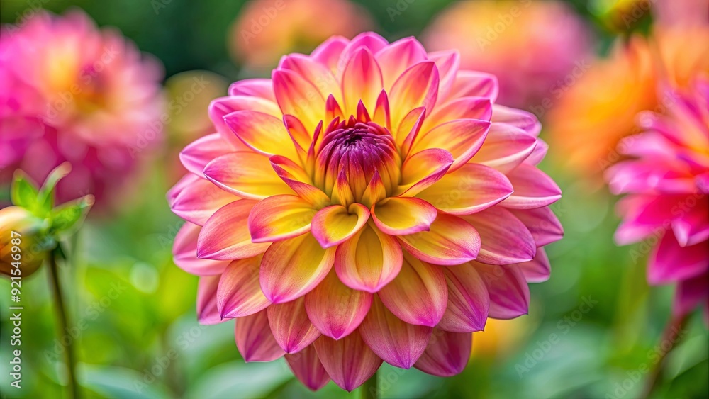 Vibrant pink and yellow dahlia in full bloom, dahlia, flower, pink, yellow, vibrant, colorful, garden, petals, close up, nature Vibrant pink and yellow dahlia in full bloom, dahlia, flower, pink, yellow, vibrant, colorful, garden, petals, close up, nature