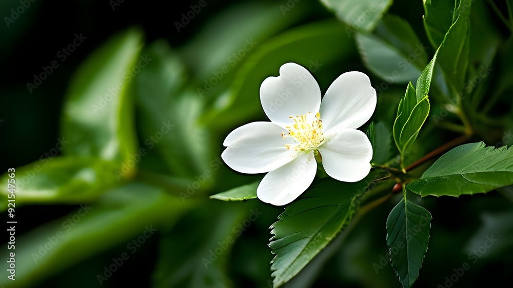A single white flower blooms elegantly amidst lush green leaves on a pristine white backdrop
A single white flower blooms elegantly amidst lush green leaves on a pristine white backdrop