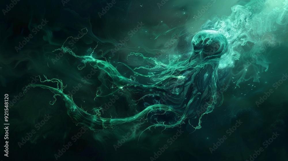 A mystical underwater scene with a sunken ship surrounded by schools of glowing fish A mystical underwater scene with a sunken ship surrounded by schools of glowing fish