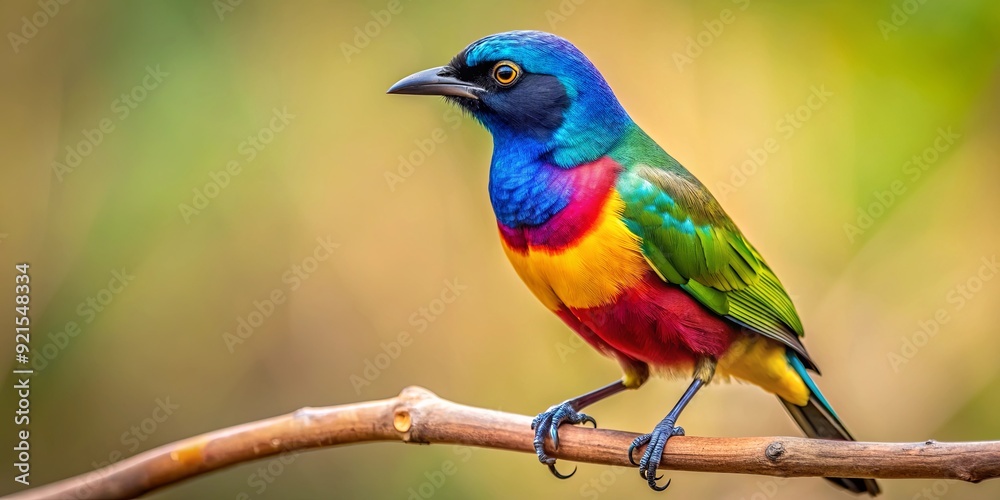 Obraz premium Colorful Bokmakierie bird perched on a branch in the wild, Bokmakierie, bird, wildlife, nature, feathers