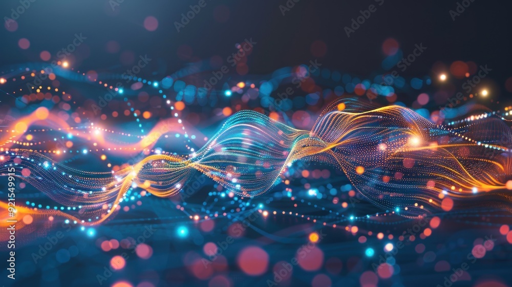 Obraz premium Abstract Digital Wave with Glowing Particles