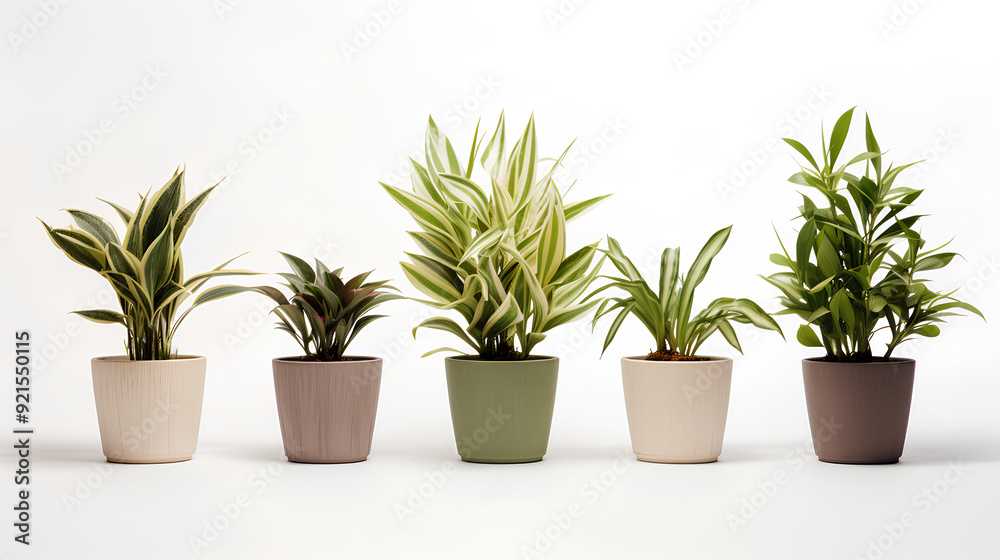 Fototapeta premium Set of plant in a pot isolated on white background.