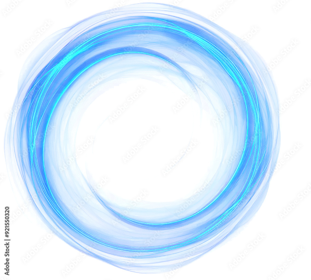 A vibrant blue circular abstract design with a swirling effect against a black background.