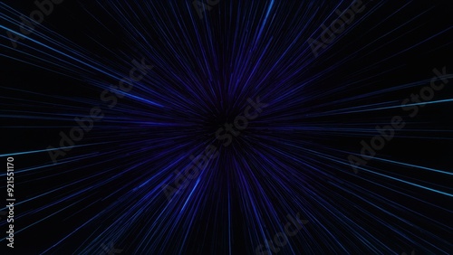 Expressive blue and purple stripes spread out from a central spot on black