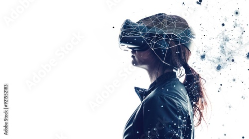 Woman in VR Headset Exploring a Digital World