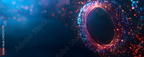 Abstract Ring of Light and Particles on a Dark Blue Background photo