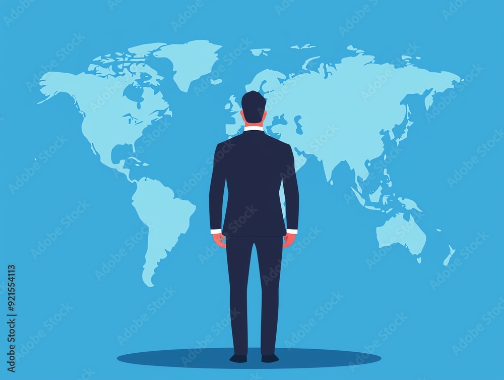 Global market analysis, economist reviewing world economy, flat design illustration Global market analysis, economist reviewing world economy, flat design illustration
