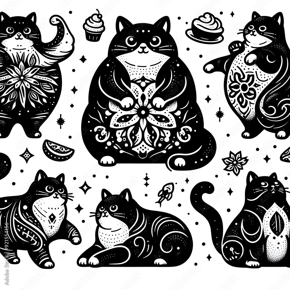 Ornate Black Cats with Mandala Patterns Ornate Black Cats with Mandala Patterns