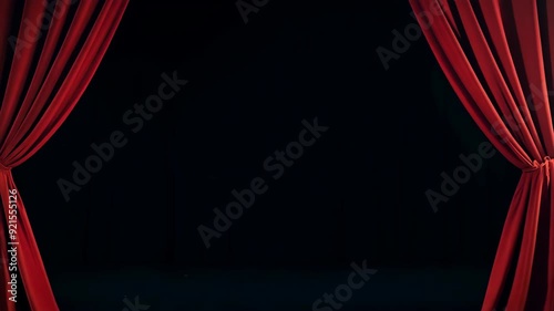 Elegant Opening of Red Wavy Curtain with Black Screen Background