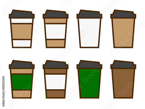 フラットなテイクアウト紙コップコーヒー主線アイコンセットB