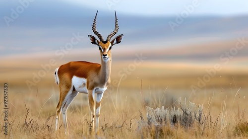 Bluebuck antelope standing in an open savannah, showcasing its graceful build and distinctive coat color style minimalist