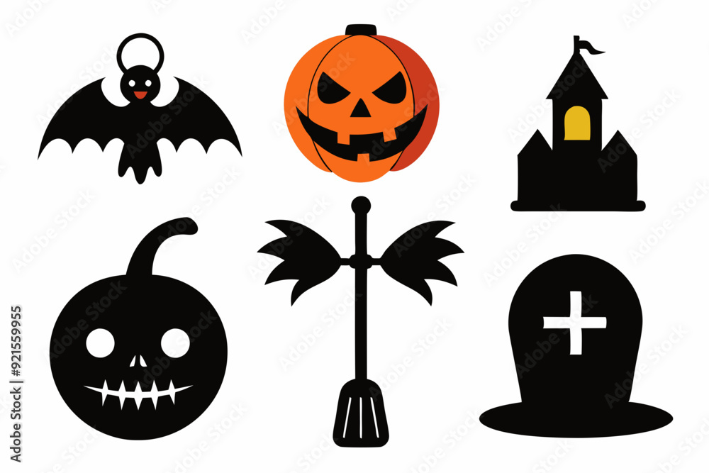 Halloween broom black silhouette vector icon set Halloween broom black silhouette vector icon set