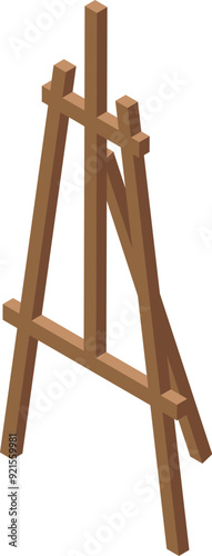 Wooden easel is standing on a white background, shown in isometric view