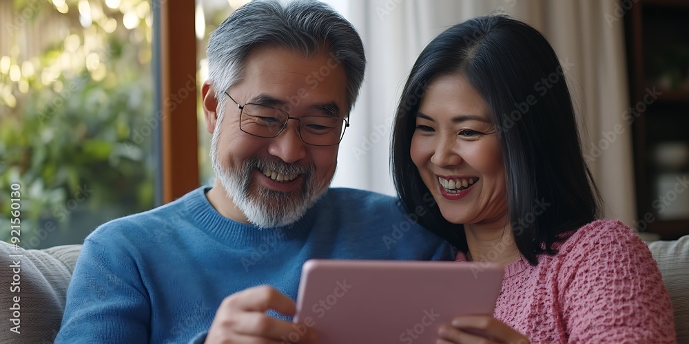 Senior couple using tablet together at home. Senior couple using tablet together at home.