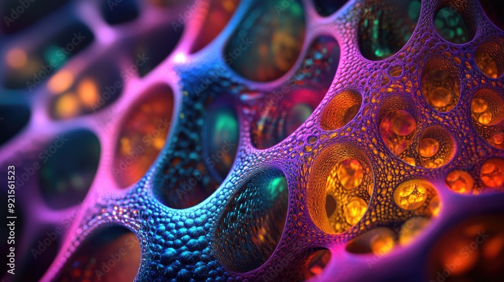 Abstract cellular patterns with multicolored lighting, providing space for text insertion Abstract cellular patterns with multicolored lighting, providing space for text insertion
