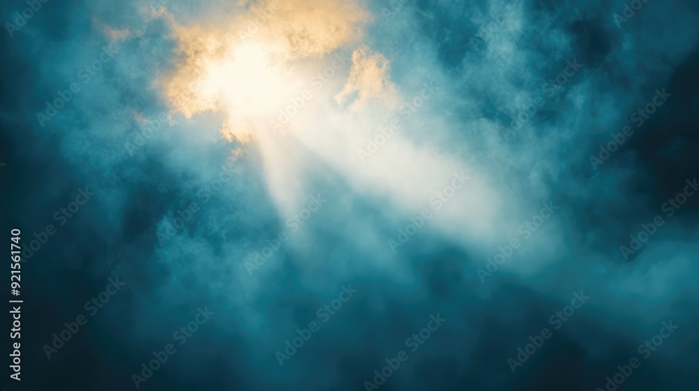 Obraz premium Abstract depiction of sunlight breaking through a dense fog, representing the emergence of faith and clarity