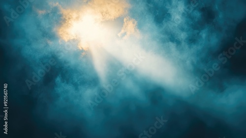 Abstract depiction of sunlight breaking through a dense fog, representing the emergence of faith and clarity