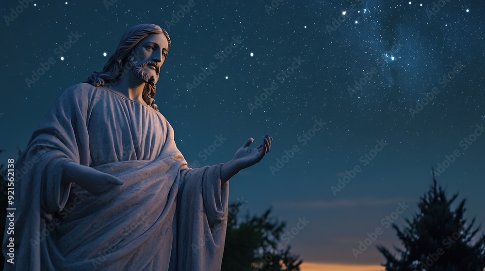 Obraz premium Jesus in Nature at Night: Spiritual and Serene Scene