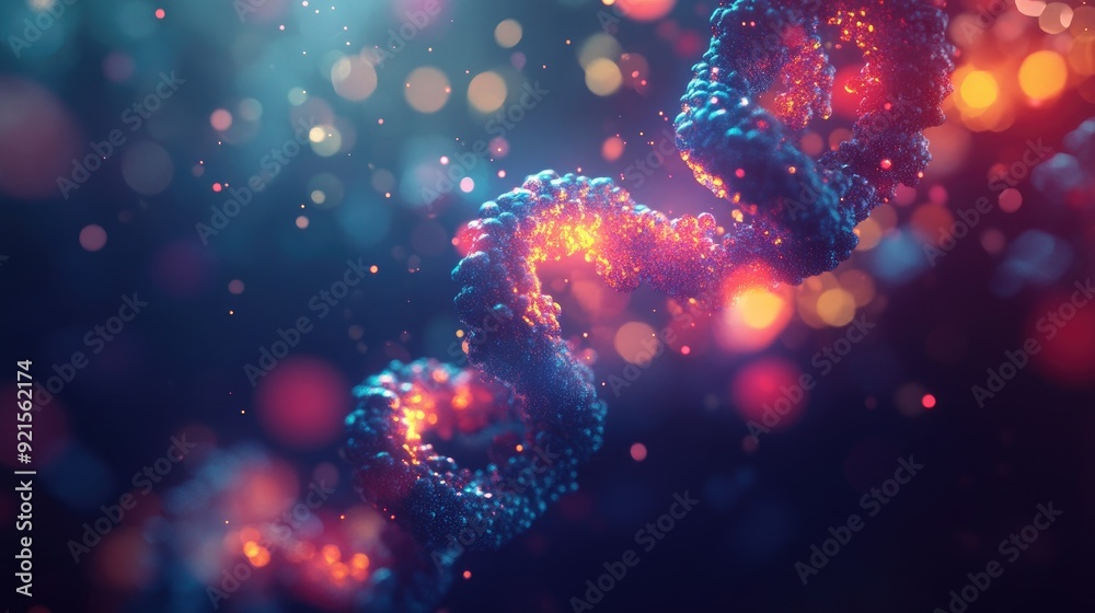 Abstract glowing biomolecules with colorful effects, providing space for text Abstract glowing biomolecules with colorful effects, providing space for text