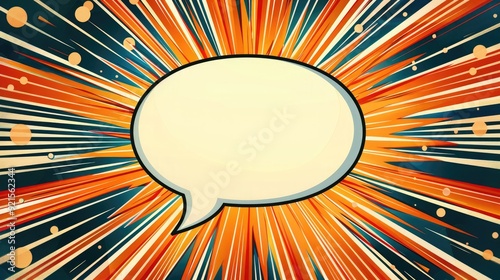 Colorful comic book speech bubble with dynamic lines and vibrant background, perfect for creative communication or art projects.