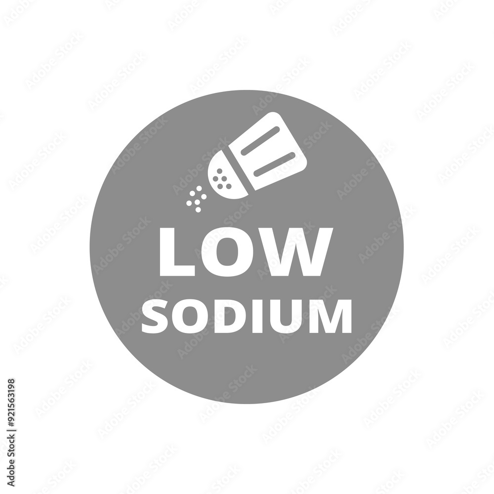 Low sodium vector label. Healthy eating, low salt food sticker.