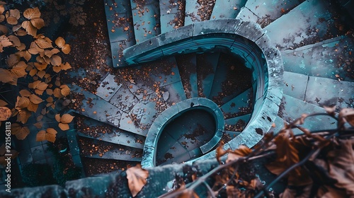 Fototapeta Naklejka Na Ścianę i Meble -  rendering of spiral stairway in an abandoned and ruined building