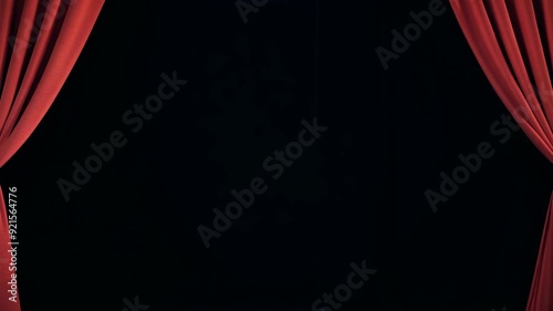 Dramatic Reveal: Red Wavy Curtain Opening with Black Background