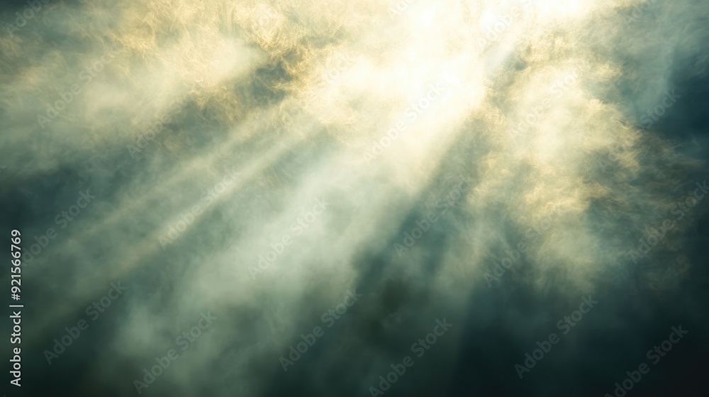 Fototapeta premium Abstract rays of sunlight filtering through fog, evoking the sense of divine guidance and the strength of faith