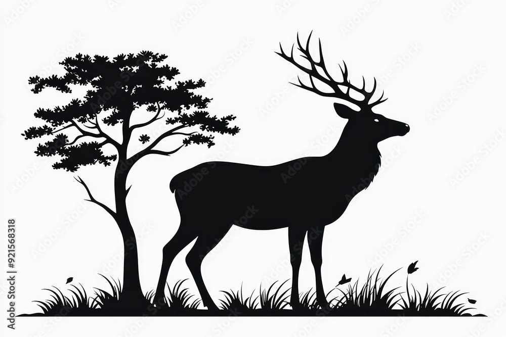 Silhouette of a Deer in a Forest Clearing Silhouette of a Deer in a Forest Clearing