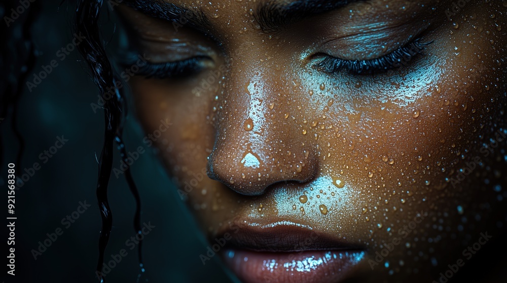A close-up of a tear falling down a cheek, symbolizing the emotional pain and psychological impact that can be just as intense as physical pain, Copy space for text, No logo, No Trademark, No text A close-up of a tear falling down a cheek, symbolizing the emotional pain and psychological impact that can be just as intense as physical pain, Copy space for text, No logo, No Trademark, No text