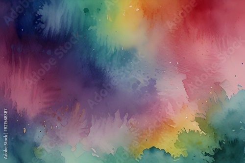 Colorful watercolor background with painted sunset sky colors of pink blue purple green and yellow, abstract beautiful painting on border with no people for template Generative AI