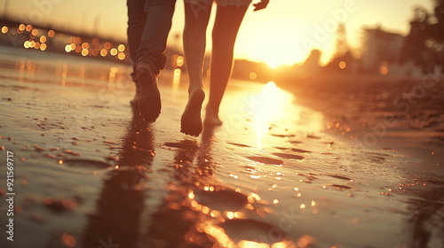 footprints trailing across a serene beach, symbolizing the journey of life, memories, and the passage of time. The tranquil waves gently lap at the shore, evoking a sense of calm and reflection