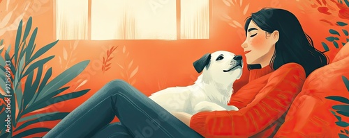 Woman spending time with a pet, illustrating the emotional comfort and joy that animals can bring as part of self-care photo