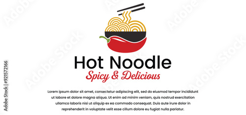 Wallpaper Mural Vector spicy noodles in a bowl with chopsticks, chili peppers and hot fire. White background Torontodigital.ca