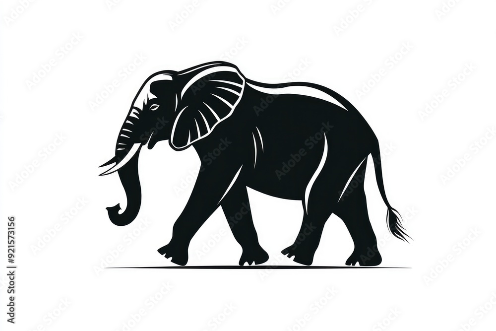 Obraz premium Black and White Elephant Silhouette Walking