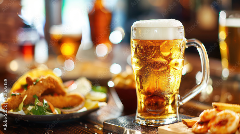Cold beer with snacks. AI generative. Cold beer with snacks. AI generative.