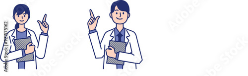 女性医師と男性医師が検診を促すポーズをとるイラスト