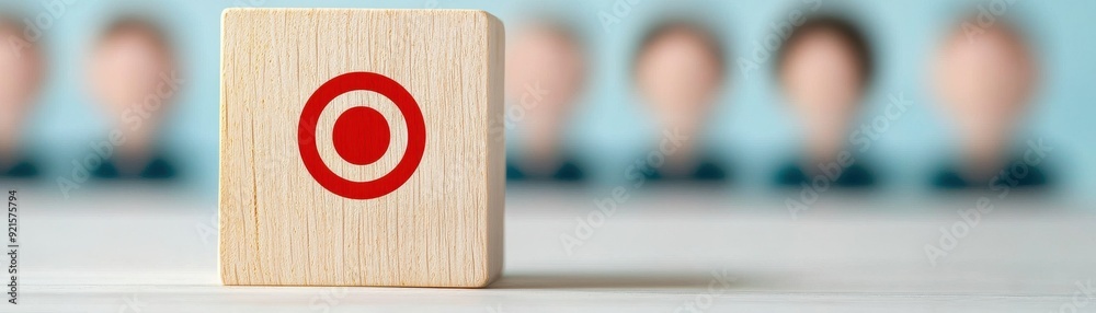 A wooden block featuring a red target symbol in focus, symbolizing goals and teamwork in a professional setting. A wooden block featuring a red target symbol in focus, symbolizing goals and teamwork in a professional setting.