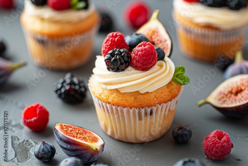 Berry bliss cupcakes: a sweet symphony topped with nature’s jewels generative ai