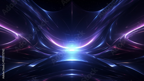 Futuristic Abstract Light Waves with Neon Glow in Dark Space - Digital Art Background