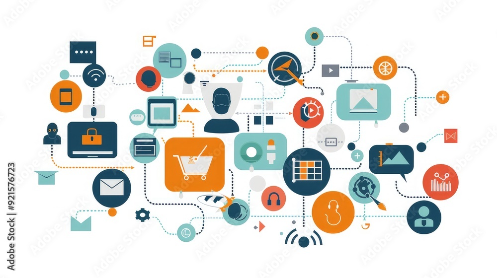 A diagram showing various marketing channels and their connections. A diagram showing various marketing channels and their connections.