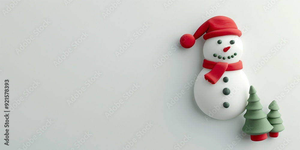 Fototapeta premium Snowman with mini Christmas trees shape polymer clay