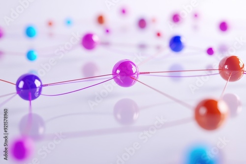 An abstract graph with connected nodes forms a complex 3D network, showcasing color-coded data points that flow along a gradient axis.